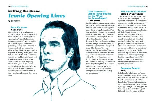 List of song titles on white cover of 'The Illustrated Book of Songs', by Luster Publishing.