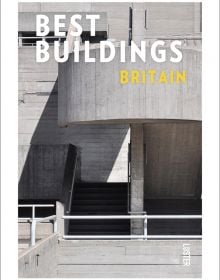 London's gray brutalist National Theater, on cover of 'Best Buildings - Britain', by Luster Publishing.