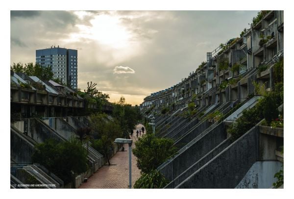 Interior of Victorian building, The Royal Arcade with ceiling lanterns, on pale blue cover of 'Nostalgic London', by Luster Publishing.