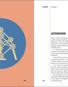 Collection of small circles featuring digital illustrations of iconic Belgian images, on yellow cover of '100 Belgian Icons', by Luster Publishing.