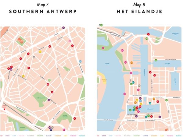 Large yellow steel structure towering over green wooden outhouses, on cover of 'The 500 Hidden Secrets of Antwerp', by Luster Publishing.