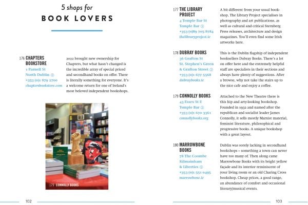 Book cover of The 500 Hidden Secrets of Dublin, with a fishing boat at Bulloch Harbour, Dalkey, under blue sky. Published by Luster Publishing.