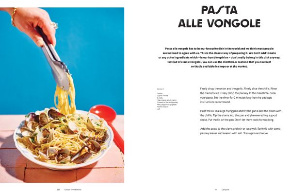 Book cover of Camper Food & Stories - Italy, with a food van selling fresh Italian produce by the roadside. Published by Luster Publishing.