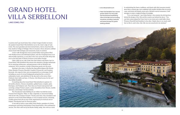 Book cover of Grand Hotels of the World, with the corner of roof of the Carlton Cannes Hotel, France, with tall palm trees. Published by Luster Publishing.