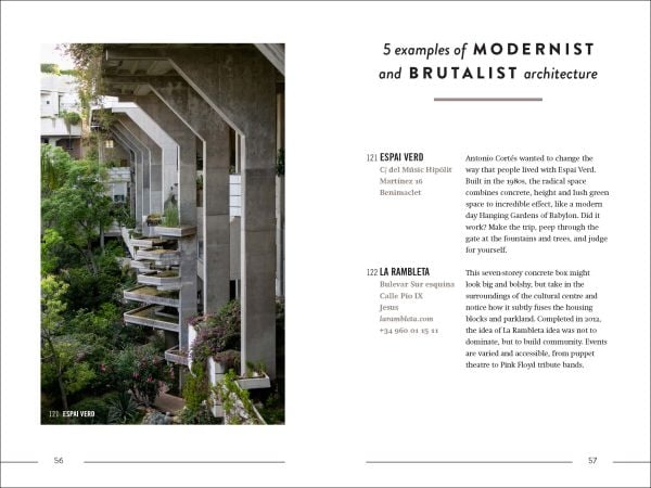 Guide book cover of The 500 Hidden Secrets of Valencia, with corner of building with blue and orange vertical slats. Published by Luster Publishing.