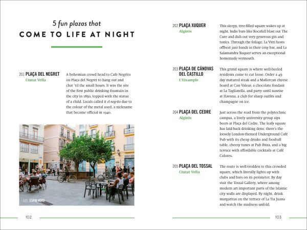 Guide book cover of The 500 Hidden Secrets of Valencia, with corner of building with blue and orange vertical slats. Published by Luster Publishing.