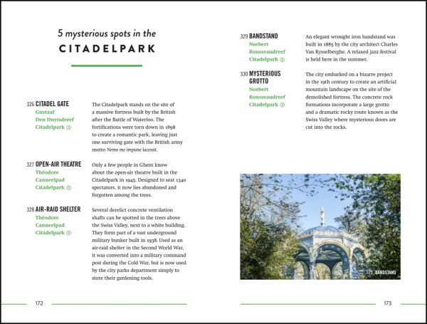 Book cover of Derek Blyth's The 500 Hidden Secrets of Ghent, with the columned Museum of the Fine Arts. Published by Luster Publishing.