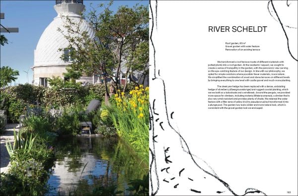 Book cover of Wild Harmony: Urban Gardens by Bart & Pieter; featuring a garden with a view to residential homes. Published by Luster Publishing.