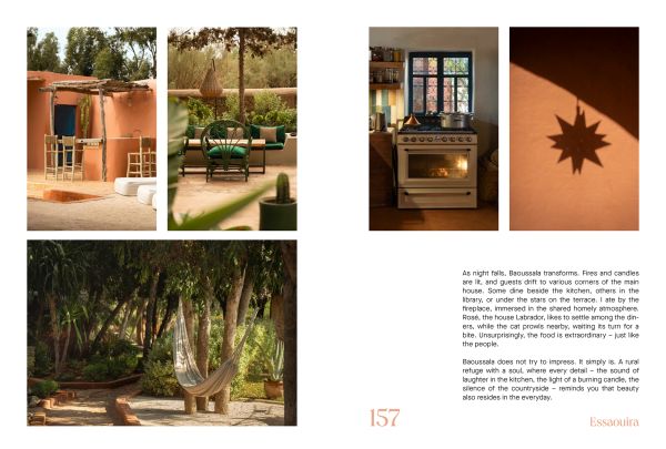 Book cover of Rock the Kasbah: A Journey Through Morocco’s Most Soulful Stays; featuring a homely interior space with a rug and basket lighting fixture. Published by Luster Publishing.