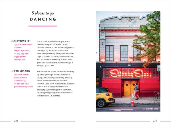 Book cover of The 500 Hidden Secrets of Chicago; featuring a large mural of a moose blowing a pink bubblegum bubble, with an orange car parked in the foreground. Published by Luster Publishing.