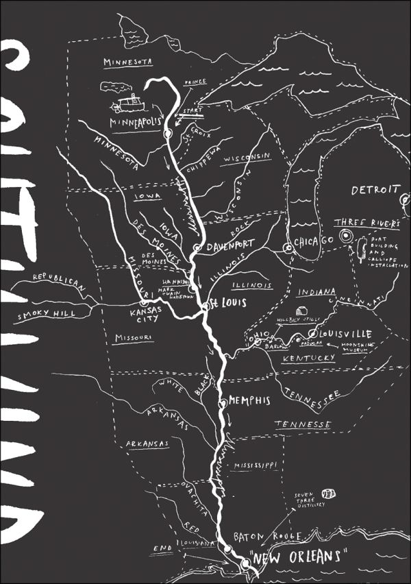 Book cover of Southwind, with a hand-drawn map of the American south, with New Orleans. Published by Exhibitions International.