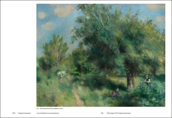 Book cover of Impressionism: Pathways to Modernity, featuring an impressionist landscape painting by Claude Monet, of trees over a river. Published by Exhibitions International.