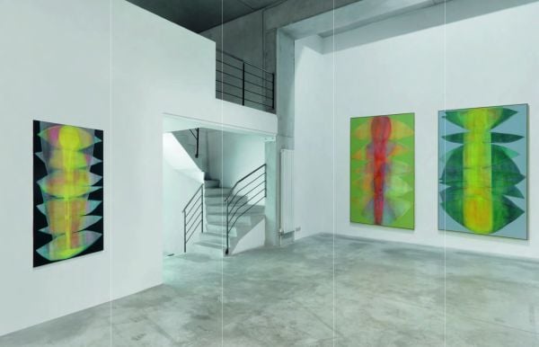 Book cover of Julien Saudubray. Watching, with detail of oil and pastel on canvas titled 'Watching #34'. Published by Exhibitions International.