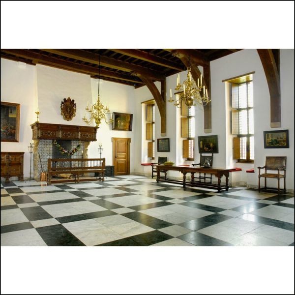 Book cover of Amsterdam Castle Muiderslot, featuring an aerial shot of magical castle with landscapes grounds, surrounded by water. Published by Waanders Publishers.