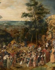 Carrying of the Cross by Peter Bruegel the younger with Bruegel and Contemporaries in pale yellow font above