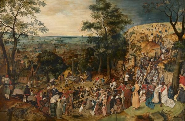 Carrying of the Cross by Peter Bruegel the younger with Bruegel and Contemporaries in pale yellow font above