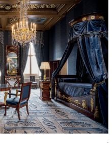 Book cover of Alice Taagten's The Palace: Royal Palace Amsterdam, with a dark interior place room. Published by Waanders Publishers.