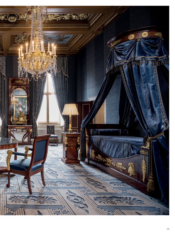 Book cover of Alice Taagten's The Palace: Royal Palace Amsterdam, with a dark interior place room. Published by Waanders Publishers.