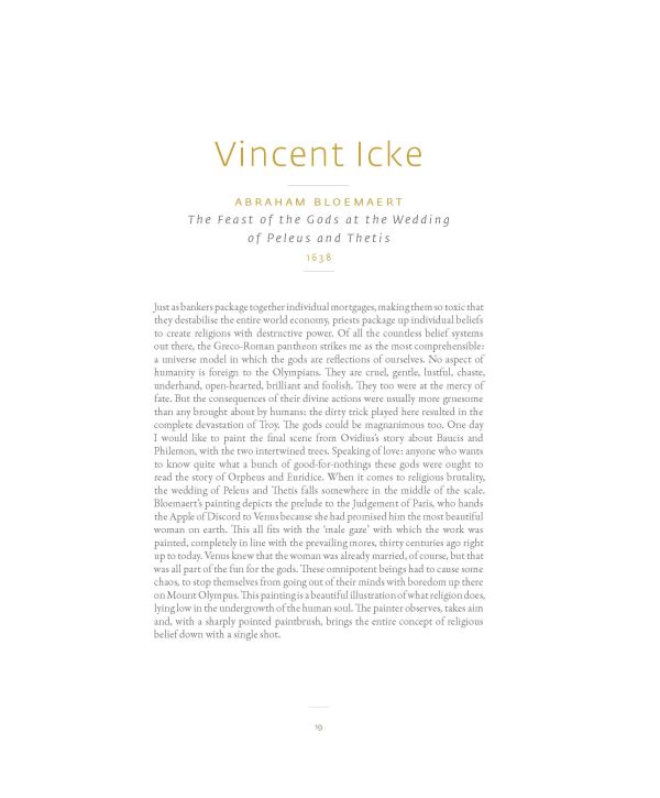 Book cover of Pen Meets Paint, 200 Years Mauritshuis, 200 Writers, 200 Paintings, with a reflection of historical building in river. Published by Waanders Publishers.