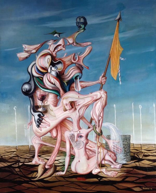 Book cover of We kiss the earth: Danish modern art 1934-1948, with a colourful, abstract painting. Published by Waanders Publishers.