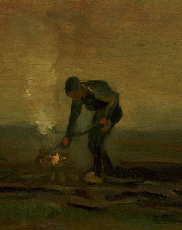 Book cover of Travelling with Vincent – Van Gogh in Drenthe, with a painting titled Two women in the Peat Field, by Vincent Van Gogh. Published by Waanders Publishers.