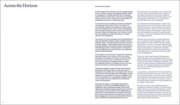 Book cover of Scarlett Hooft Graafland: Mesmerizing; featuring a figure standing in the desert, with two floating hats. Published by Waanders Publishers.