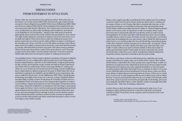 Book cover of Dress Codes: From Statement to Style Icon; featuring a model standing on a grand staircase, wearing a long, strapless dress covered in large jewels, . Published by Waanders Publishers.