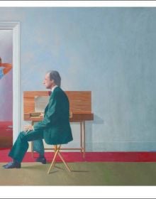 Book cover of London Calling: Francis Bacon, David Hockney, Paula Rego, Lucian Freud; featuring a portrait of figure with a cigarette in mouth. Published by Waanders Publishers.