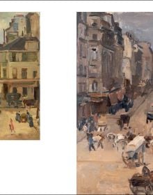 Book cover of Isaac Israels' Europe; painting of two figures in swimwear, holding umbrellas while standing on a beach. Published by Waanders Publishers.