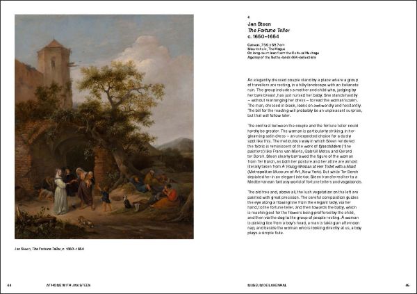 Book cover of At Home with Jan Steen; with a painting featuring two figures looking at a book. Published by Waanders Publishers.