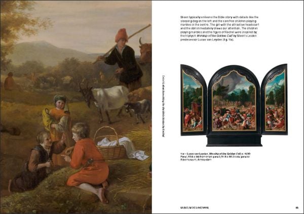 Book cover of At Home with Jan Steen; with a painting featuring two figures looking at a book. Published by Waanders Publishers.