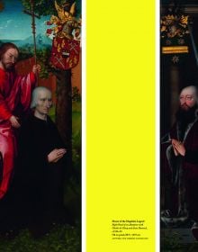 Painting of self portrait of painter holding palette, circa 1610, on yellow cover of 'The Bold and the Beautiful, In Flemish Portraits', by Hannibal Books.