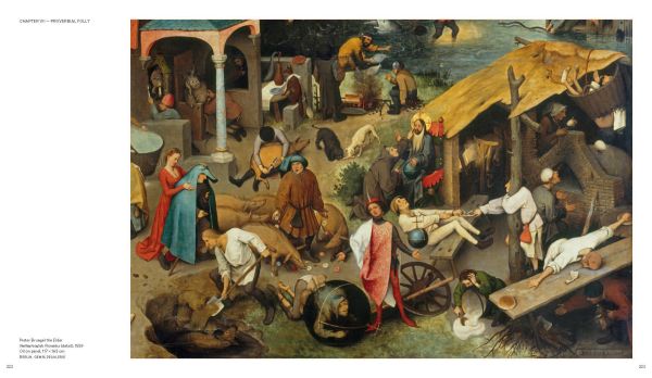 Book cover of Fools & Folly in Flemish Art, featuring an oil painting by Frans Verbeeck, titled 'Portrait of a jester', ca. 1550. Published by Hannibal Books.