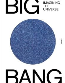 Blue metallic circle in center of white cover of 'Big Bang Imagining the Universe', by Hannibal Books.