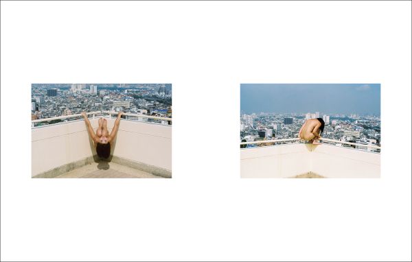 Book cover of Ren Hang: For My Mother, featuring a portrait of a nude female, with blue peacock obscuring her body. Published by Hopper&Fuchs.