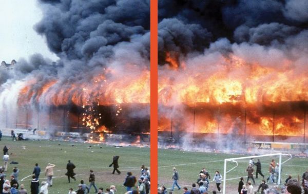 Book cover of Slash & Burn: Marcin Dudek, with a crowd of people running on a sports pitch, with paper strewn on the ground. Published by Hopper&Fuchs.