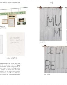 Book cover of Musée de la Mémoire ‘PROPRIÉTÉ UNIVERSELLE’ ®: Joëlle Tuerlinckx, with three white squares of paper. Published by Hopper&Fuchs.