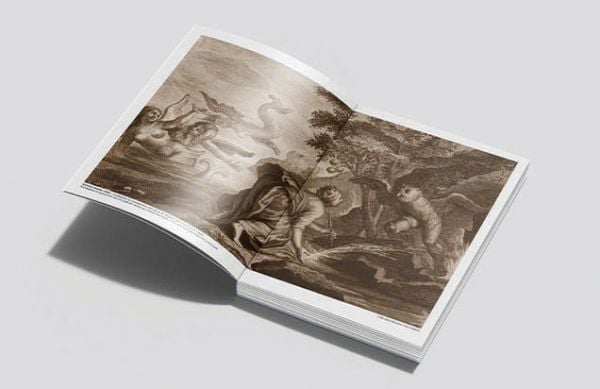 Book cover of Hybrids: Composite Creatures From Fables, Myths and Legends, featuring a drawing of a figure; half human, half animal. Published by Hopper&Fuchs.