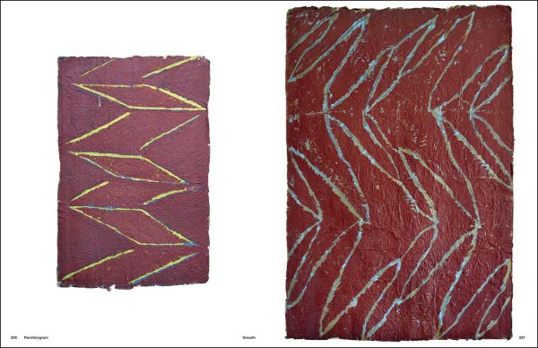 Book cover of Basic Rhythms of Being: Linda Vinck. A life in patterns, featuring a red square with wavy white lines. Published by Hopper&Fuchs.