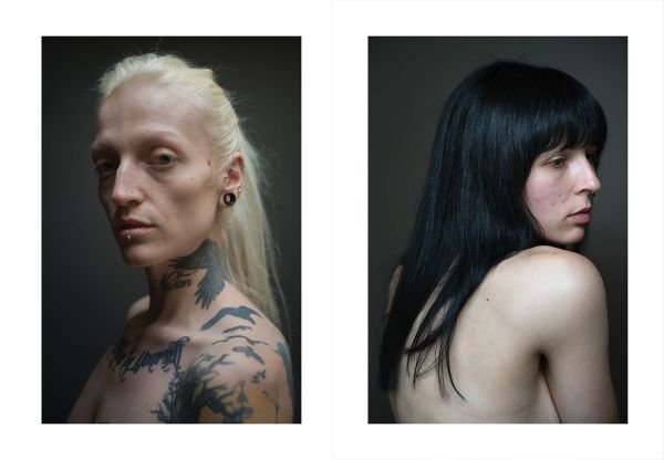 Book cover of Emotions In Between Emotions, with two female figures; one resting head on the others lap. Published by Hopper&Fuchs.