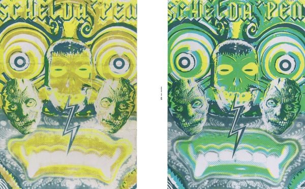 Book cover of Graphic Design of Scheld’Apen, with strips of bold, colorful graphic posters. Published by Hopper&Fuchs.