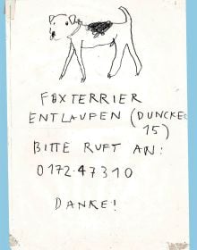 Book cover of Please Look in the Basement, with a sketch of a fox terrier dog. Published by Hopper&Fuchs.