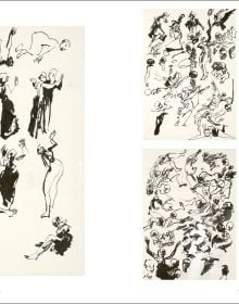 Book cover of Peter Jacquemyn: Drawing First, with small sketches of birds and faces. Published by Hopper&Fuchs.