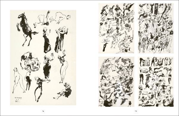 Book cover of Peter Jacquemyn: Drawing First, with small sketches of birds and faces. Published by Hopper&Fuchs.