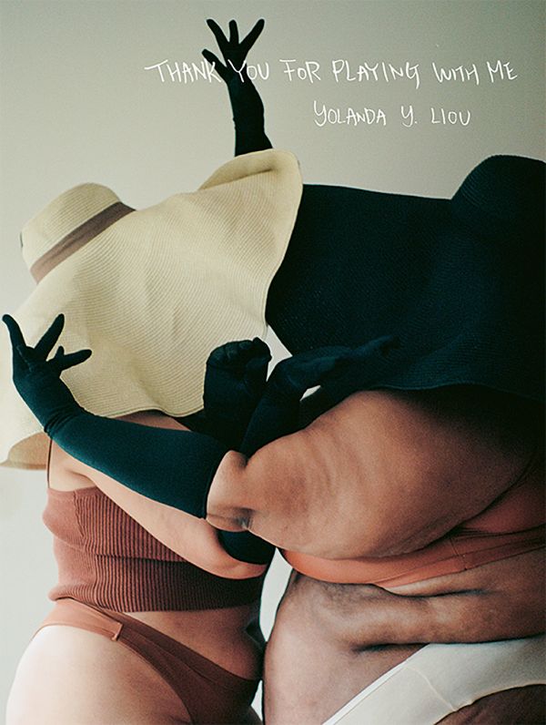 Book cover of Thank You For Playing With Me, with two plus-sized models in playful pose, wearing large floppy hats that obscure their faces. Published by Hopper&Fuchs.