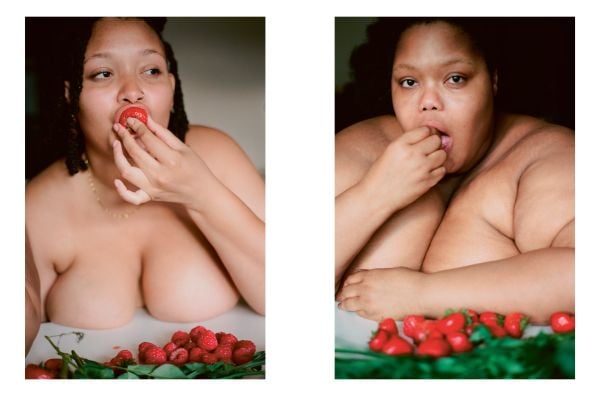 Book cover of Thank You For Playing With Me, with two plus-sized models in playful pose, wearing large floppy hats that obscure their faces. Published by Hopper&Fuchs.