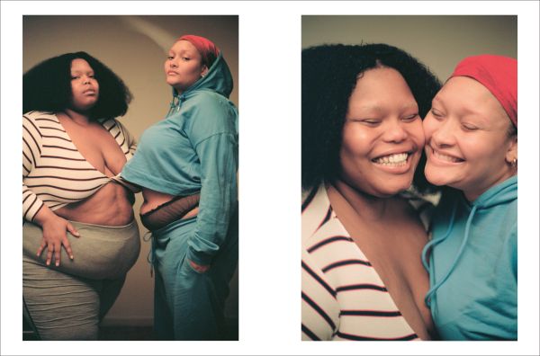 Book cover of Thank You For Playing With Me, with two plus-sized models in playful pose, wearing large floppy hats that obscure their faces. Published by Hopper&Fuchs.