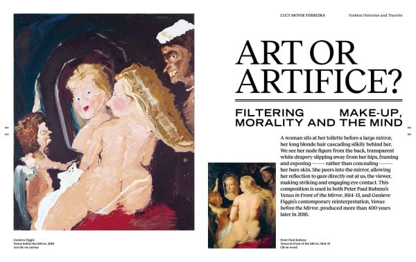 Book cover of Mirror Mirror, Fashion & the Psyche, with a portrait of female on magazine page with folds skewing face. Published by Hannibal Books.