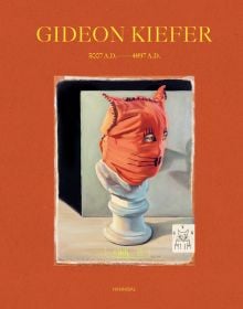 Book cover of Gideon Kiefer – 3007 A.D.—4897 A.D, featuring a painting of white bust in orange cat balaclava. Published by Hannibal Books.