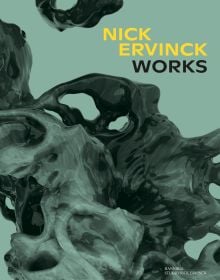 Glazed ceramic organic sculpture on pale green cover of 'Nick Ervinck, Works, GNI_RI_2022', by Hannibal Books.